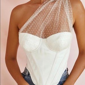 House of CB IVORY DRAPED TULLE CORSET top